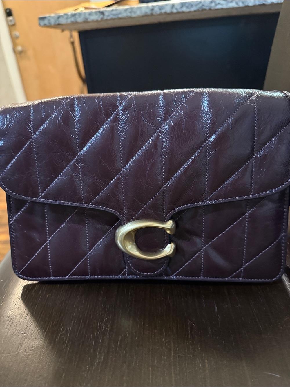 Coach Quilted Crossbody Bag in Plum with Gold-Tone C